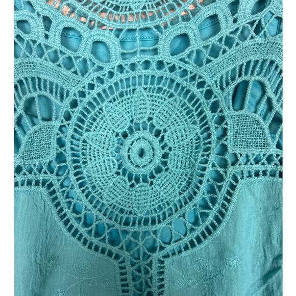 Adiva Teal Blue Crochet Boho Blouse womens Size 2X - New lightweight summer top - Picture 6 of 7